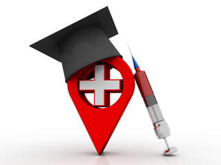 Poster - 3d rendering graduate cap on hospital navigation with Syringe


