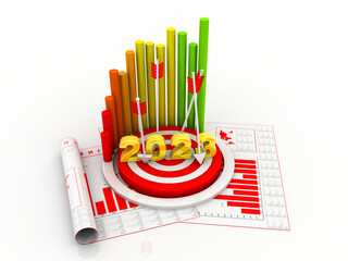 Poster - 3d rendering Stock market online business concept. business Graph with target arrow
