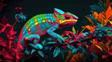 Surreal Chameleon In Vibrant Colors - Generative AI