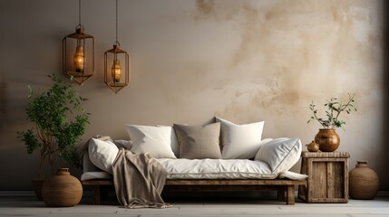 Canvas Print - rustic living room interior