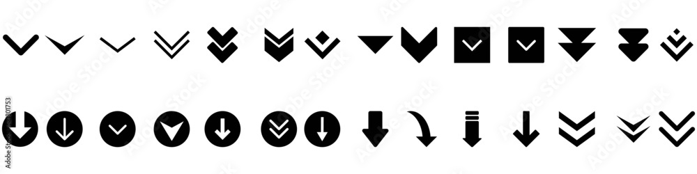 Down arrow vector icon set. scroll illustration sign collection. Stock ...