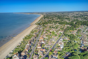 Poster - Aldwick Beach and beautiful bay, Aldwick is a parish village to the east of Bognor Regis in West Sussex, Aerial view