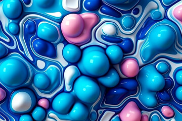Abstract composition with motion bubble and liquid plastic metaball decorative background. Generative AI