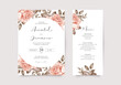 Elegant wedding invitation card template with watercolor orange roses