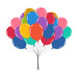 © Narek - Bunch of balloons. Birthday concept, party decoration, carnival, holiday and celebration. Hand drawn cartoon big colorful bunch of balloons in different colors on white background. Flat vector