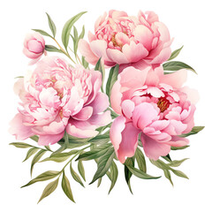Poster - Generative AI : Tropical Bliss: Delicate Sweet Pink Peonies in Watercolor Bouquet