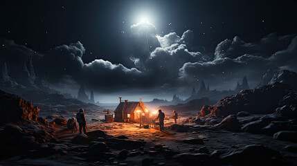 people live on the moon, night scenery, ai generative