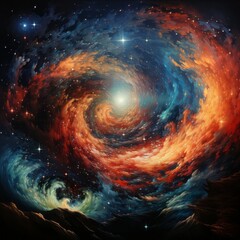 Wall Mural - Galaxy in outer space.  Spiral colorful Galaxy and nebula  in space, computer generated abstract background, 3D rendering.  Art oil painted, Digital illustration. Abstract space background.