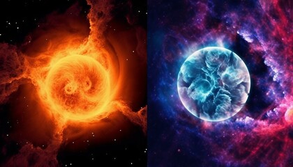 Wall Mural - collage of planets and stars in space. beautiful bright glowing planets in outer space with nebula