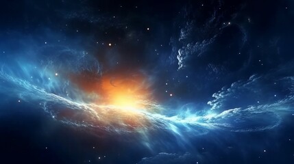 Wall Mural - blue and white nebula in space with sun and stars. .planets and galaxies in outer space showing the 