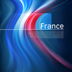 Poster - France flag background. Abstract french flag in the blue sky. National holiday card design. State banner, france poster, patriotic cover, flyer. Business brochure design. Vector illustration