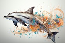 A Drawing Of A Dolphin With A Splash Of Paint. Generative AI Image.
