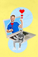 Fototapete - Picture magazine 3d collage of two happy people guys celebrates sale modern technology shop isolated on retro painted background