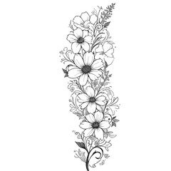  Floral Frame Border Black and White Vector