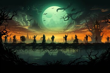 Sticker - halloween night scene