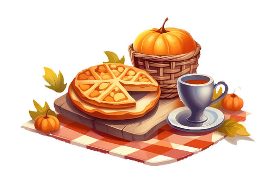 ui set vector illustration of autumn crop pie picnic concept isolate on white background