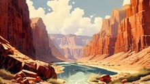 Vintage Uae Travel Poster Of Grand Canyon River Scenery Painting