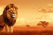 Lion african savanna background. Generate Ai
