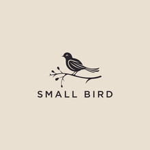 Small Bird Icon Logo Design Template. Silhouette Of A Bird Perched On A Branch Vector Illustration