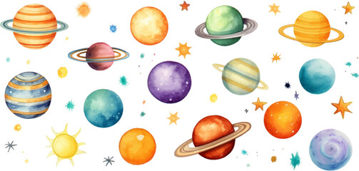 Wall Mural - planet watercolor for kids easy drawing kids style cute