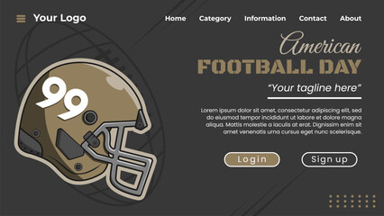 landing page sport banner template. american football helmet realistic 3d illustration, national foo