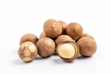 Poster - Macadamia nuts white background. Generate Ai