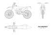 Isolated outline cross motorcycle. Line motorbike art. Front, side, top view of motocross cycle. Extreme bike industrial draw. Motorsport vehicle blueprint