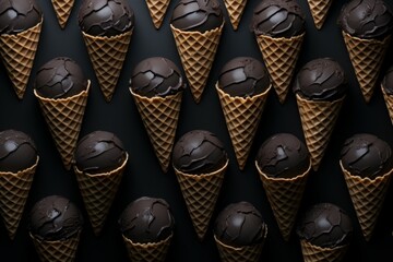 Wall Mural - Black ice cream cone pattern. Generate Ai