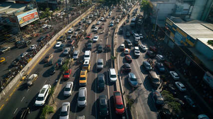 A heavy traffic in. Chaos. No discipline in traffic rules. Aerial view.