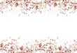 © satika - Watercolor painted seamless border on white background. Orange and pink autumn wild flowers, branches, leaves and twigs