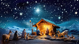 Nativity Scene Cartoon Illustration - Generative AI