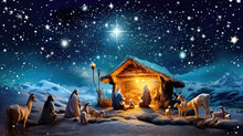 Nativity Scene Cartoon Illustration - Generative AI