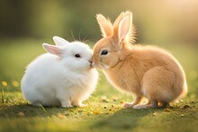 Two Rabbits In The Grass