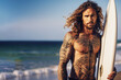 AI generated image of attractive male with surf board