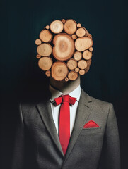 Wall Mural - businessman with a head made of wood, Generative AI