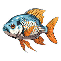 Sticker - Tropical Delight: 2D Illustration of a Jewel Cichlid in a Vivid Setting