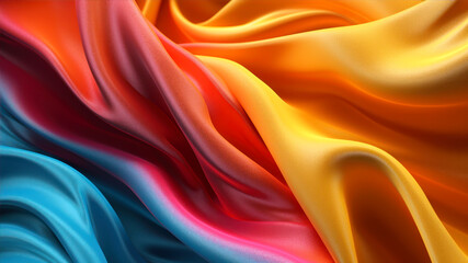 Poster - abstract background of multicolored silk or satin fabric with folds generative ai