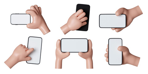 Poster - 3d hand hold phone set. icon isolated on gray background. 3d rendering illustration. Clipping path.