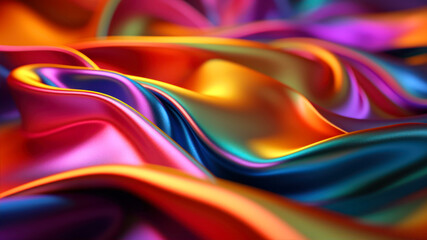 Poster - abstract background of colorful silk waves generative ai