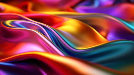Poster - abstract background of colored wavy silk fabric. generative ai