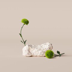 Aufkleber - Stone podium and flower decoration, 3d rendering background. Cosmetic product display mockup