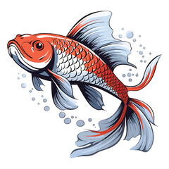 Wall Mural - Enchanting Swimmers: Whimsical 2D Illustration of Fish Koi
