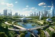 © Umar - A futuristic city surrounded by trees and a river. AI