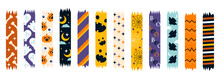 Halloween Colorful Washi Tape Set. Masking Tape Strips For Helloween Party Decoration. Colored Flat Vector Illustration