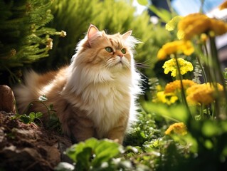  Persian Cat in a lush green garden (Generative AI)