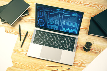 Poster - Modern computer screen with creative statistics data hologram, stats and analytics concept. 3D Rendering