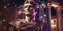 Caesar Agustus Bust Sculpture, Former Roman Emperor. Generative AI