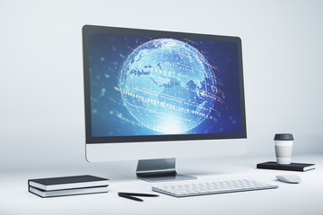 Aufkleber - Abstract creative coding concept with world map on modern laptop screen. 3D Rendering
