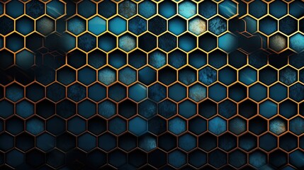 blue honeycomb texture with hexagonal cells and rich golden hues