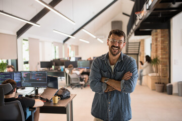 Portrait of a handsome young businessman in IT company